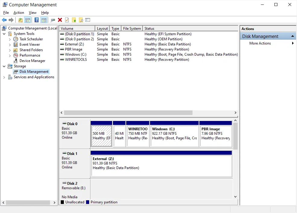 ssd partinion data diskmgmt