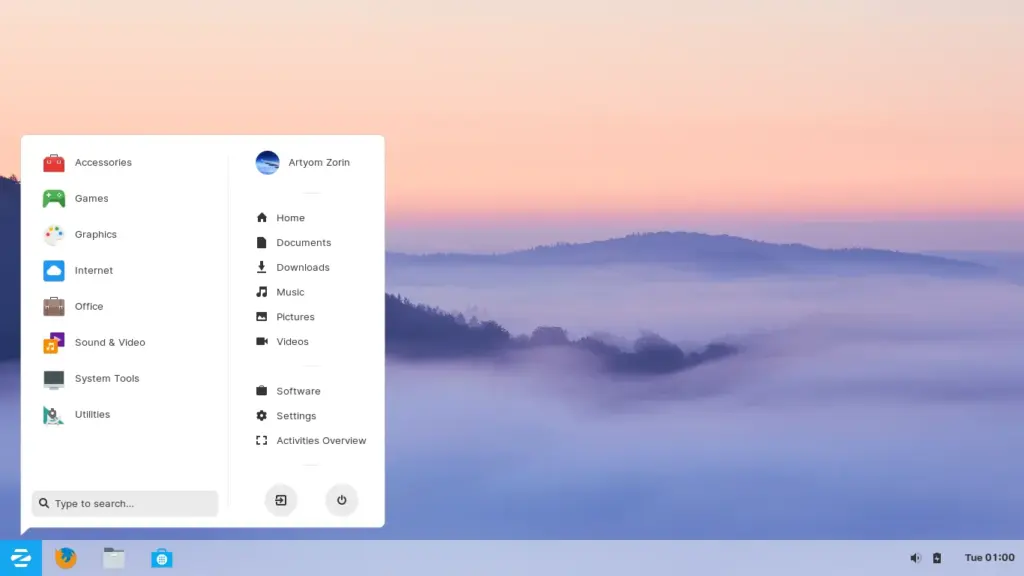 zorin os linux distribution menu