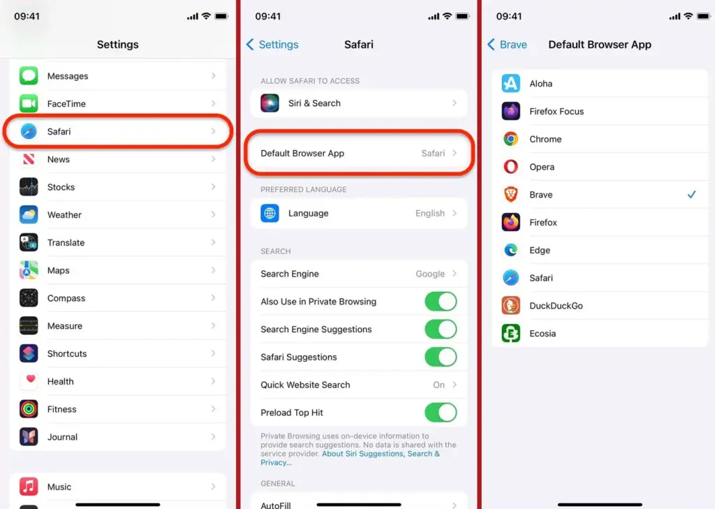 Change the Default Browser (iOS 14–17)